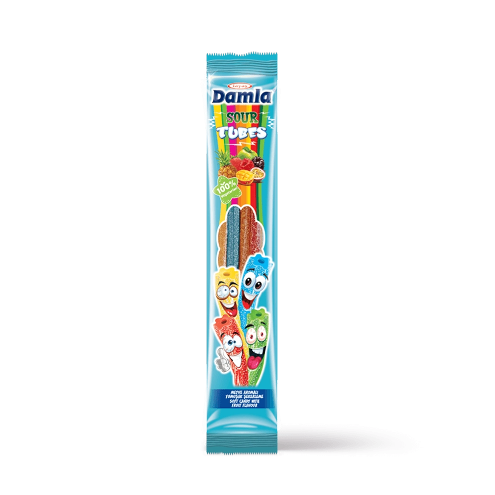  Damla Sour Tubes - Fruit Flavored Soft Candy 