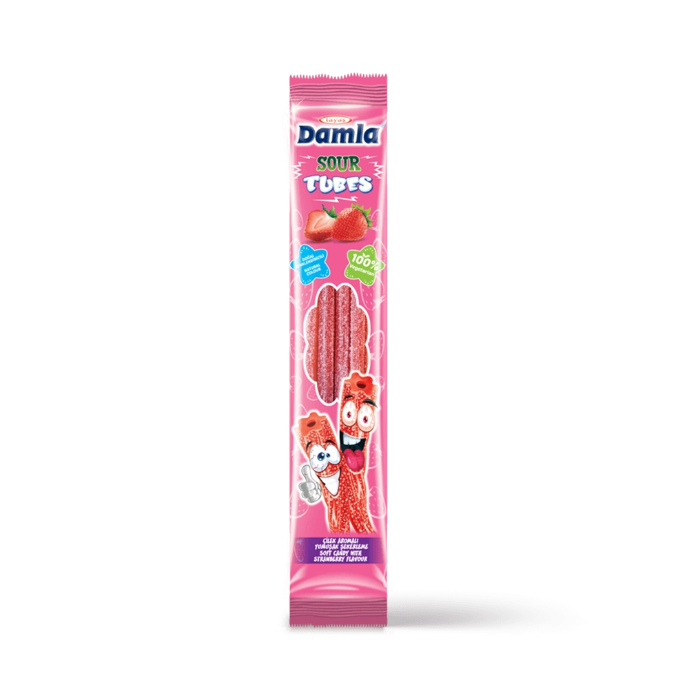  Damla Sour Tubes - Strawberry Flavored Soft Candy 